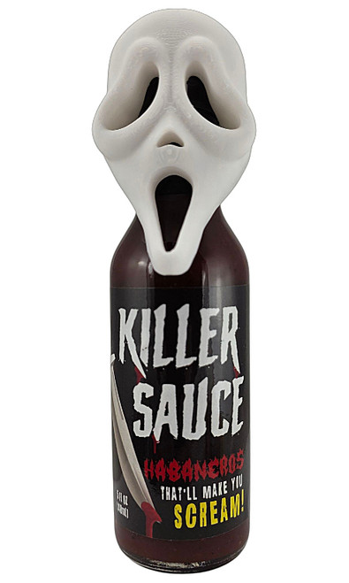 Killer Screaming Habaneros Hot Sauce with White Mask Bottle Head, 5oz.