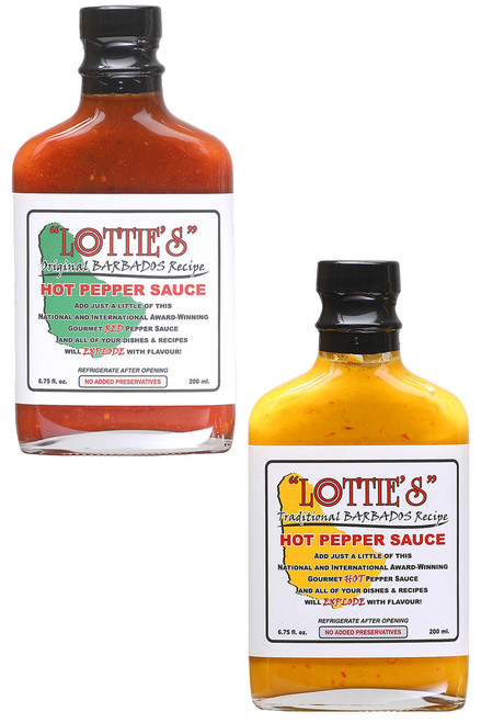 Lottie's Barbados Yellow & Red Hot Pepper Sauces Set, 2/6.75oz.